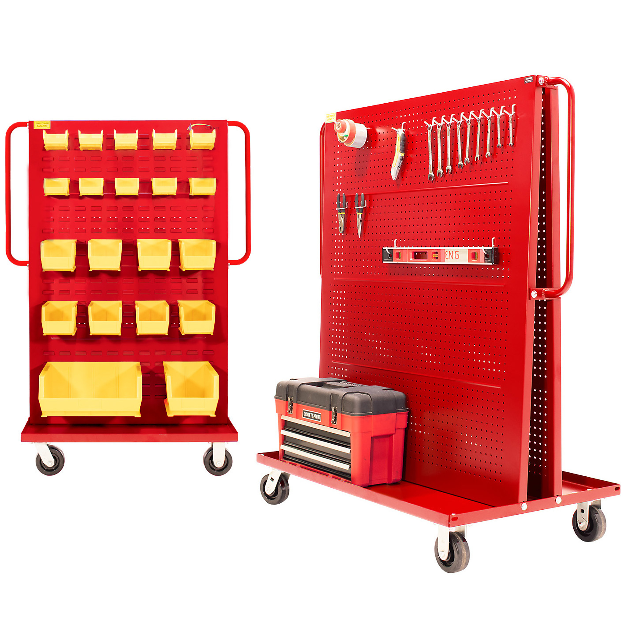 Valley Craft, Bin Tool A-Frame Cart, Pegboard/Louvered Panels, Total Capacity 1000 lb, Material Steel, Model# F89551R